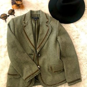 Banana Republic Wool Herringbone Velvet Trim Blzr